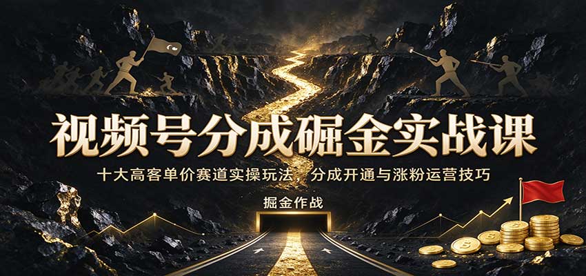 视频号分成掘金实战课：十大高客单价赛道实操玩法，分成开通与涨粉运营技巧-来友网创