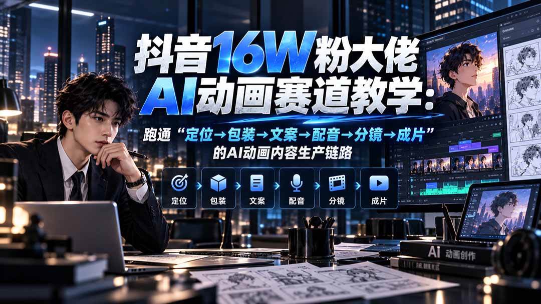 （20791期）抖音16W粉大佬规则门禁AI动画赛道教学：跑通“定位→包装→文案→配音→分镜→成片”的AI动画内容生产链路-来友网创