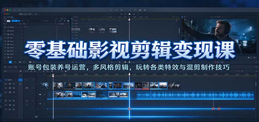 零基础影视剪辑变现课：账号包装养号运营，多风格剪辑，玩转各类特效与混剪制作技巧-来友网创