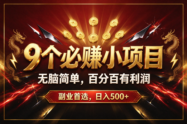 （20810期）9个必赚的小项目，无脑简单，百分百赚米的，副业首选，日收500+-来友网创