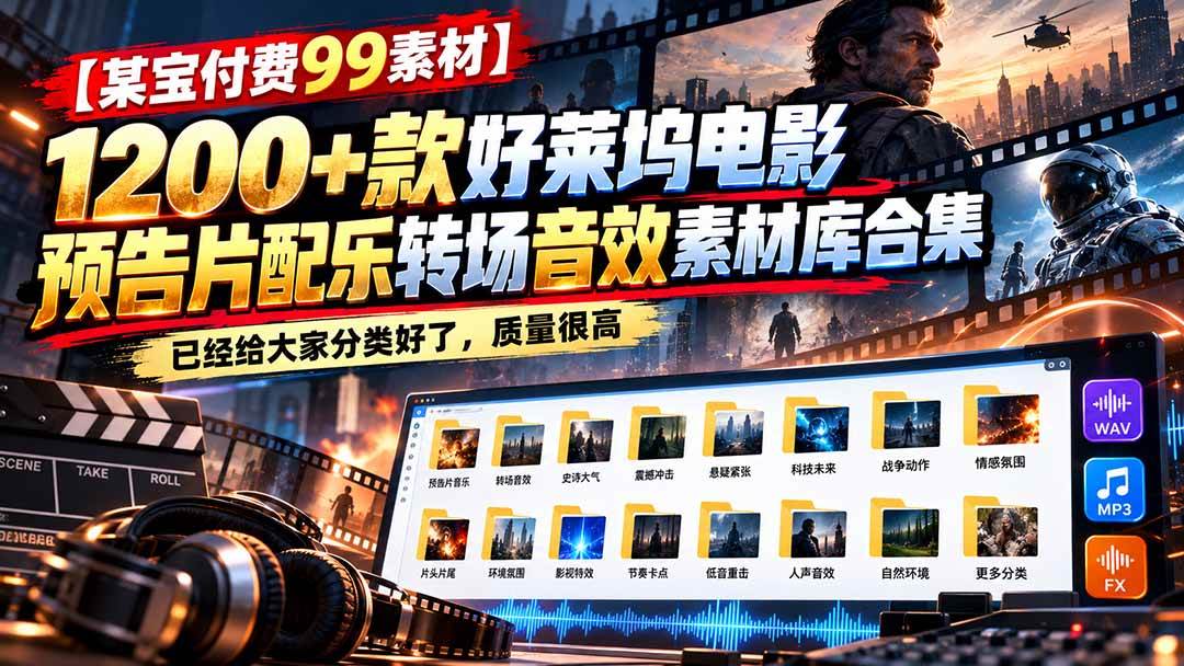 （20797期）【某宝付费99素材】1200+款好莱坞电影预告片配乐转场音效素材库合集-来友网创